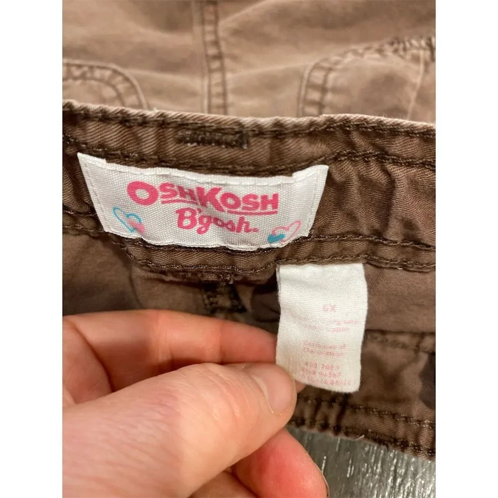 OshKosh B'gosh Girls M Brown Embroidered Cargo Pants Butterfly Floral 6X